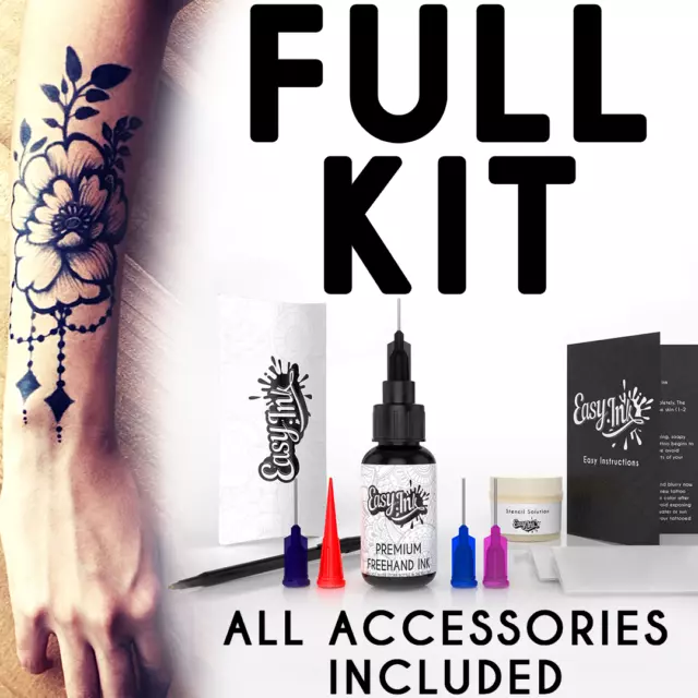 Easy.ink™ Freehand Temporary Tattoo Ink kit,SUPER DARK INK,pure Jagua,NOT Henna