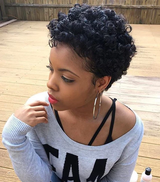 Short curly store black hair