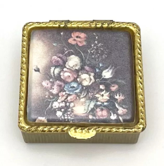 Vintage Pillendose Schmuckbox Blumen Retro Gold Schatulle Floral RAR #1862