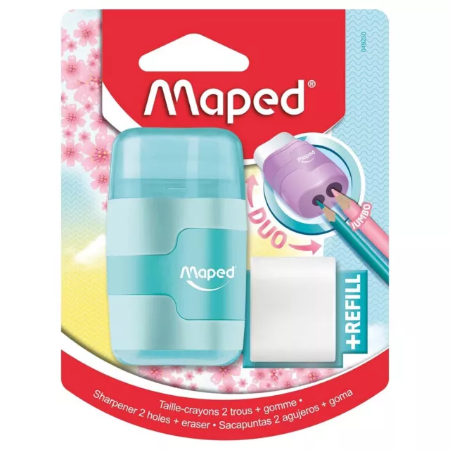 Maped Helix Duo Branchement Pastel Crayon Aiguiseur 2 Trous & Effaceur +