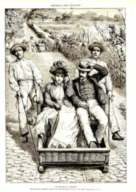 GRAVURE SUR BOIS 19ème LES CORINHOS A MADERE PORTUGAL