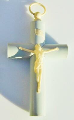 Rare Antique Bakelite Crucifix Art Deco Cross Jesus Christ Corpus Looking Up  5"