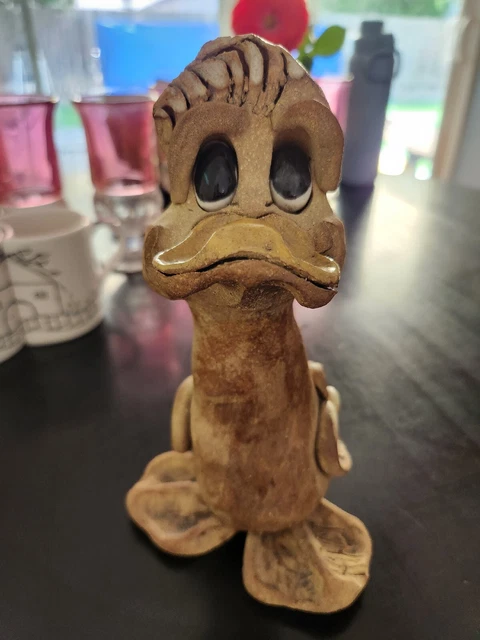 Vintage Max Hindt Handmade Studio Art Pottery Sad Face Big Eye Duck Whimsy READ