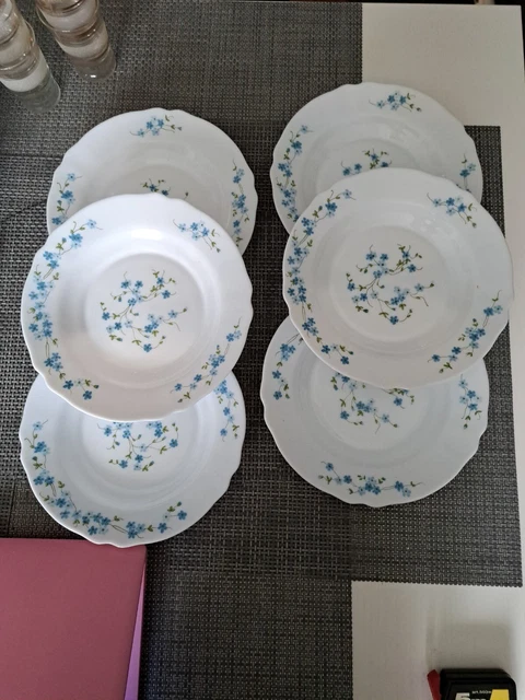 Lot De 6 Assiettes Creuses Arcopal Veronica Myosotis - 22,5 Cm - Vintage à Fleurs