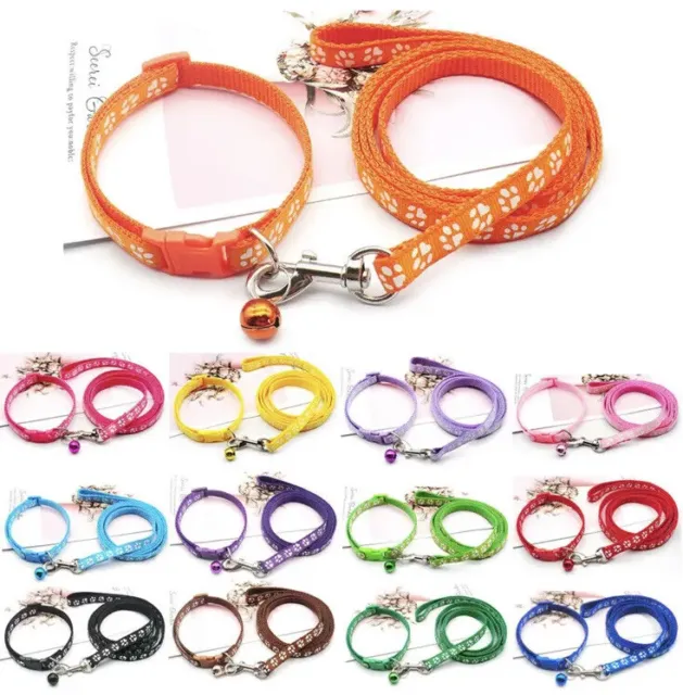 Dog Collar And Leash Set Small Dogs 48”Long Leash up to 13"collard paws bell