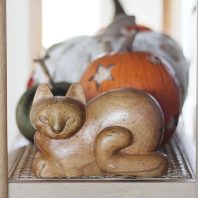 Vintage Hand Carved Solid Wood Cat - Mid Century 1960's Solid Wood Cat - MCM Cat