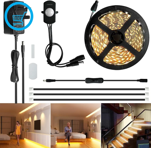 Sensor Slide Led Strip 19.7FT/6M MOTION ACTIVATED LED Strip Light Kit Flexible LED Strip ...