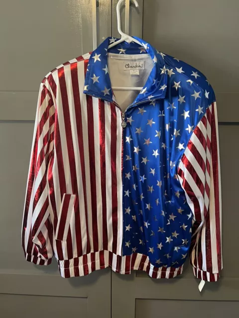 USA American Flag fun themed Jacket Sz XL Stars and Stripes.