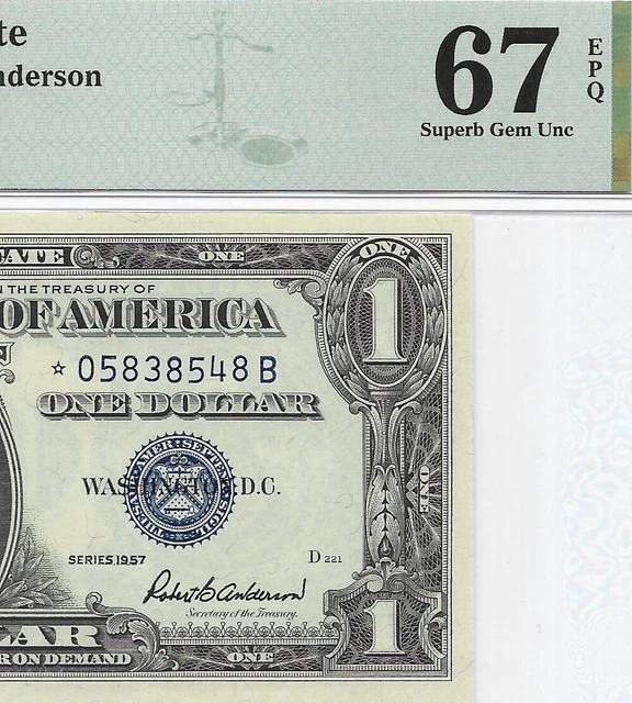 1957 $1 *STAR* ⭐️ SILVER CERTIFICATE PMG Superb GEM Uncirculated 67 EPQ BANKNOTE