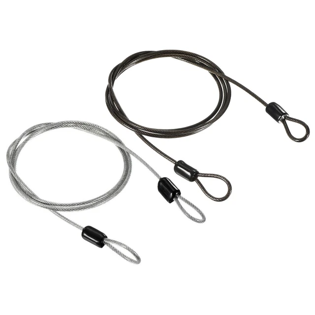 Security Cable 2.5mmx1m Coated Rope w Loop Transparent,Black 2Pcs