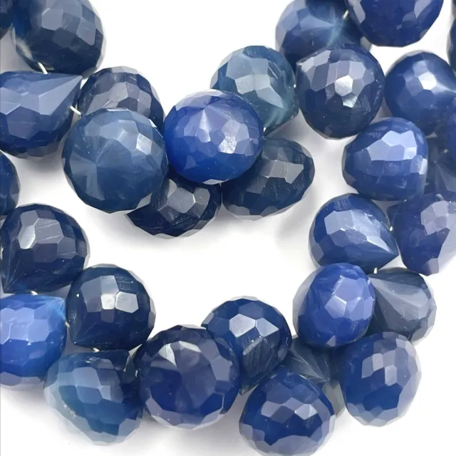 Natural Blue Onyx Onion Gemstone Faceted Briolette 11 mm 309 CT 8 Inch