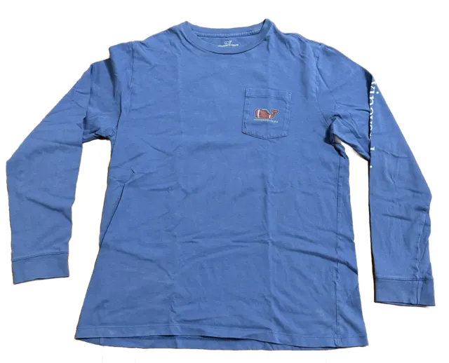 Vineyard Vines T-Shirt Youth XL Blue Football Whale Pocket Causal Long Sleeve