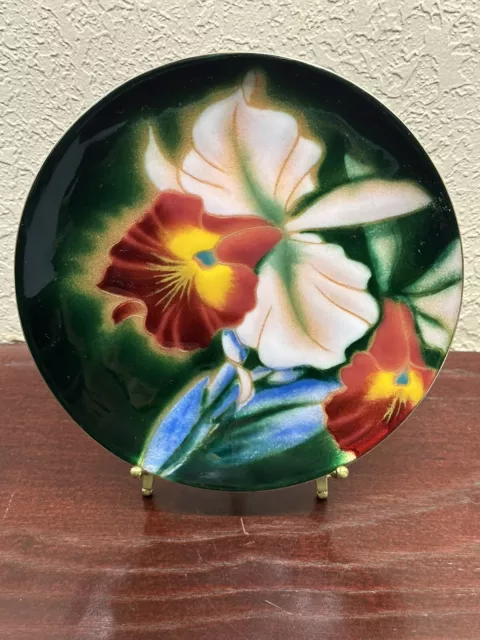 Ando Japanese cloisonné plate multicolor orchid bold and gorgeous