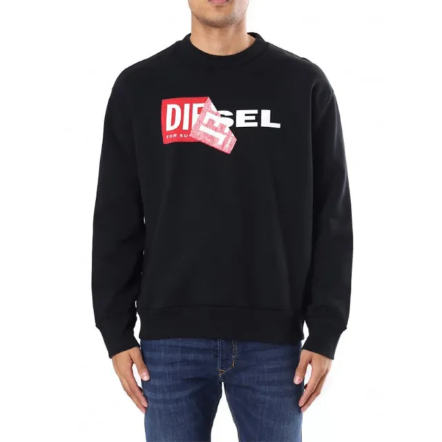 DIESEL S SAMY FELPA Mens Oversized Sweatshirt Crew Neck Pullover Black Sweat S