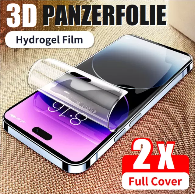 2X Hydrogel Display Panzerfolie Schutz Folie Iphone 15 14 13 12💥Full Curved💥