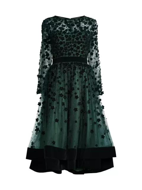 NEW Mac Duggal Fit & Flare Velvet Embellished Cocktail Dress Emerald 8 #WD218