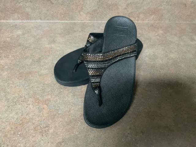 Women’s Fitflop Black Jewels Thong Sandals Flip Flops Size 7 (CON84)