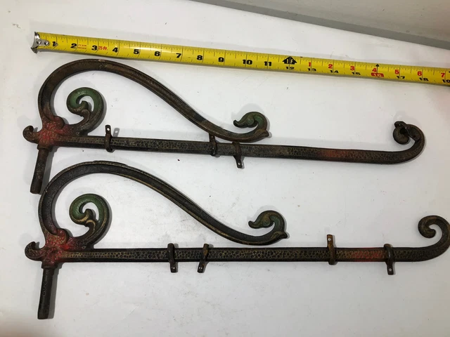 2 ANTIQUE VINTAGE METAL 17.5” CURTAIN DRAPERY RODS SWING AWAY Pair