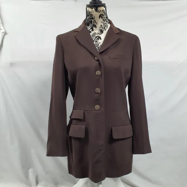 Ralph Lauren Fine Wool Blazer Size UK 8 Women's Jacket Leather Collar Brown