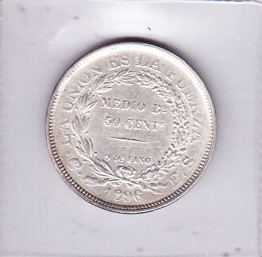 1896PTS  Bolivia 50 Centavos (KM-161.5)  .3328 ASW Silver!