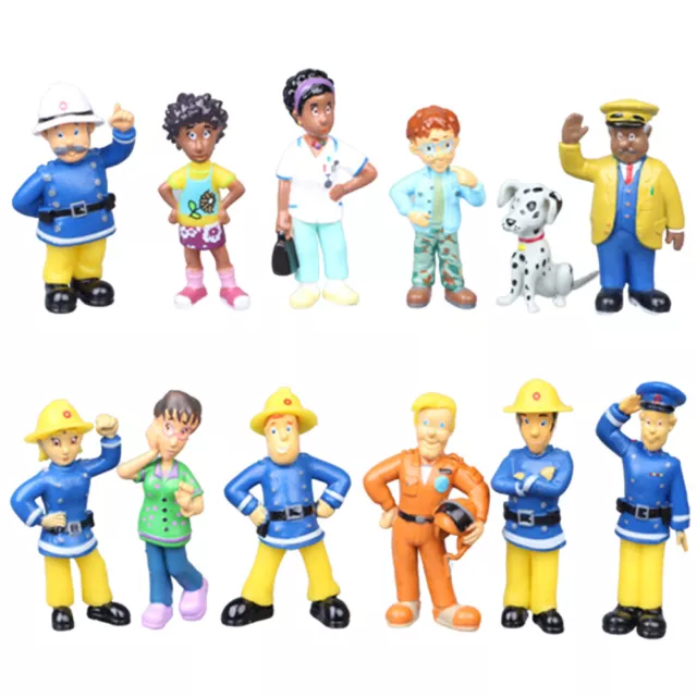 12Pcs Set Fun Fireman Sam Action Figures PVC Cartoon Doll Kids Toys Gifts Decors