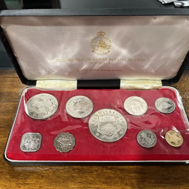 1971 BAHAMAS  9-Coin Set Flora & Fauna. Total= 100g Silver Franklin Mint in Box