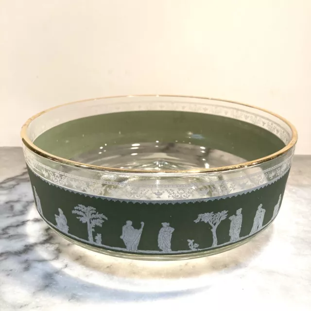 VTG Green MCM Jeanette Hellenic Jasperware Serving Gold Rim Bowl 9” Wedgewood