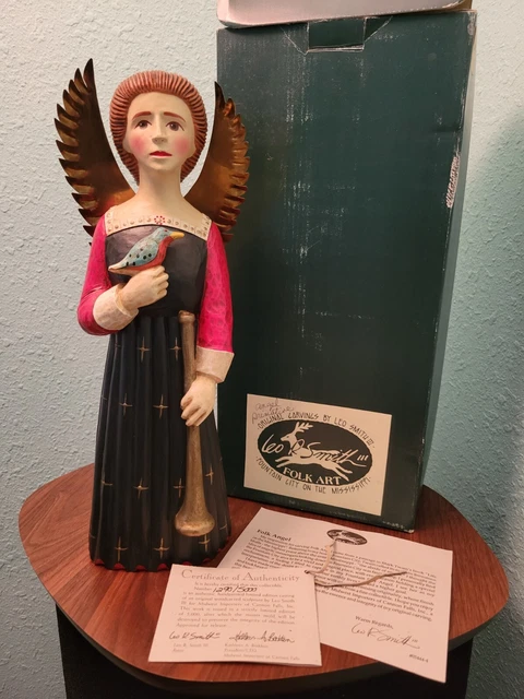Leo Smith Folk Art Angel With Wings - Signed/Numbered w/ Original Box & COA, 13"