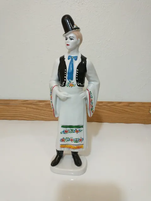 VTG Hungarian Porcelain Hollohaza 12" Man Figurine Folk Dress Groom Hand Painted