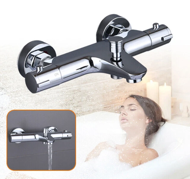 Wall Mount Bathtub Faucet Thermostat Bathroom Shower Sink Basin Mixer Tap Chrome