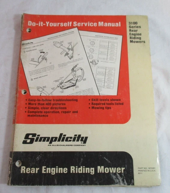 SIMPLICITY 3100 SERIES Rear Engine Riding Lawn Mower Tractor Repair