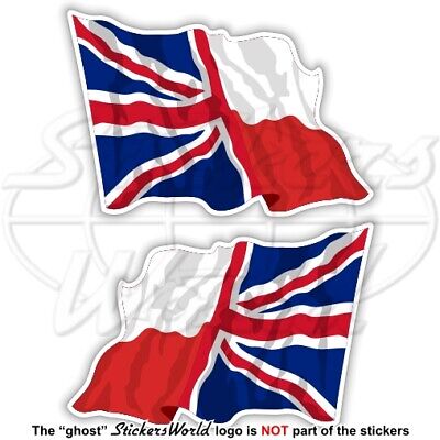 POLAND-UK Flying Flag Polish-United Kingdom British Union Jack 120mm Stickers x2