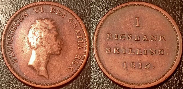 Danimarca - Frederik VI - 1 Rigsbank Skilling 1813! Km #680