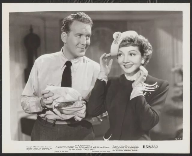 RICHARD FORAN CLAUDETTE COLBERT in Guest Wife '52 GLOVES HAT