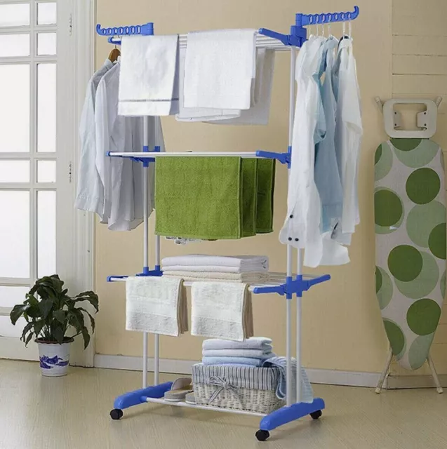 4 Tier Clothes Airer Dryer Rack Foldable Dry Rail Hanger Laundry Indoor Outdoor