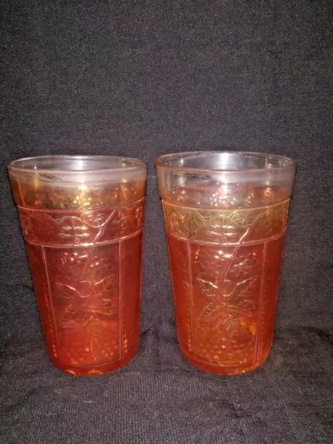 Vintage Coppia Di JAIN Carnival Vetro Marigold Bicchiere Bellissimo Inciso #