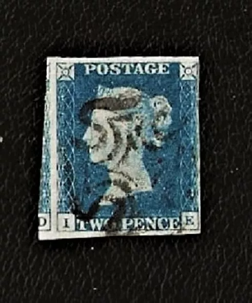 Great Britain Queen Victoria 1840 2d Blue - Plate 1  Lettered I-E - Four Margins