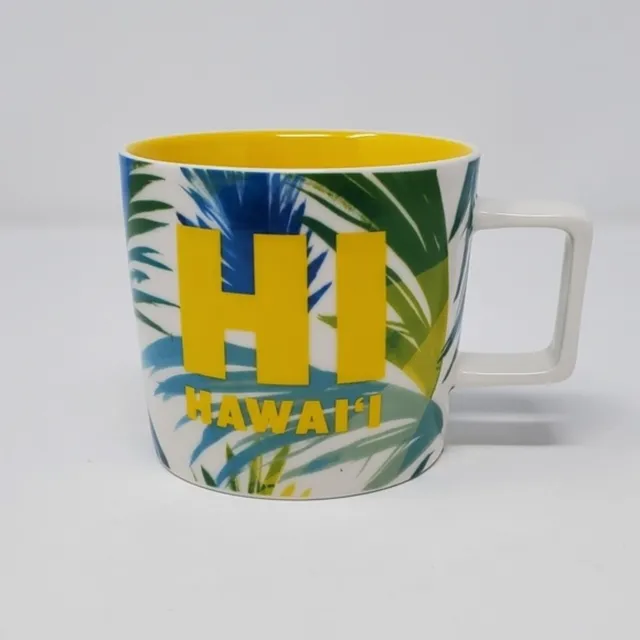 Starbucks Hawaii Hi Blue & Yellow Palm Leaves Coffee Mug 2017