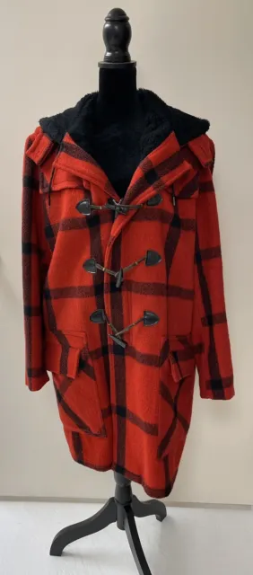 BUFFALO RED AND Black Checked Wool Towncraft Men’s Coat Size 42 With ...