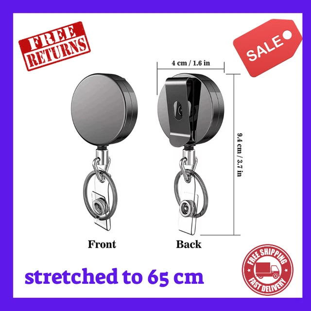 65cm Retractable Keyring Metal Wire Keychain Clip Pull Recoil Sporty Key Ring...