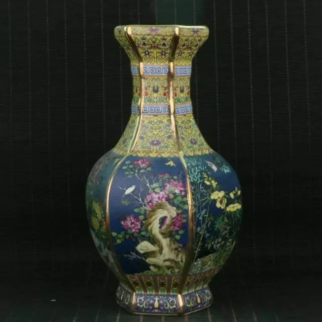 Chinese Exquisite cloisonne Porcelain Handmade Draw Flowers & Birds pretty Vases