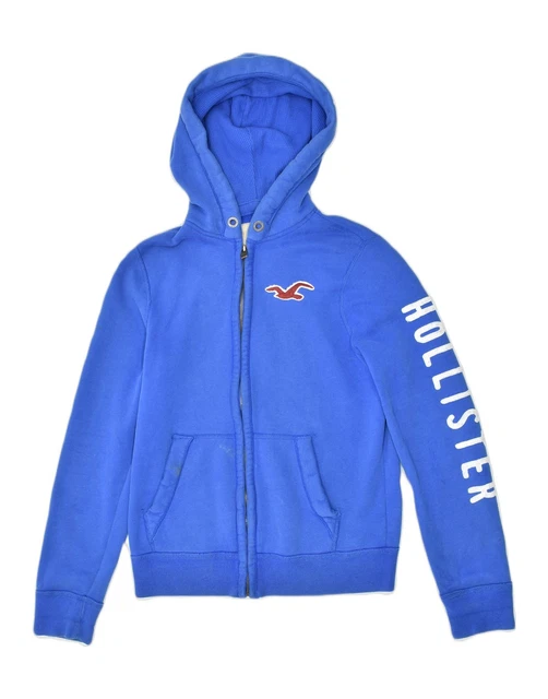 HOLLISTER Mens Graphic Zip Hoodie Sweater Small Blue Cotton AV06