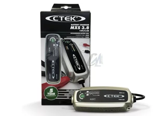 Caricabatteria Mantenitore Carica Ctek Mxs 3.8 Auto/Moto 12V/3,8A Garanz. 5 Anni