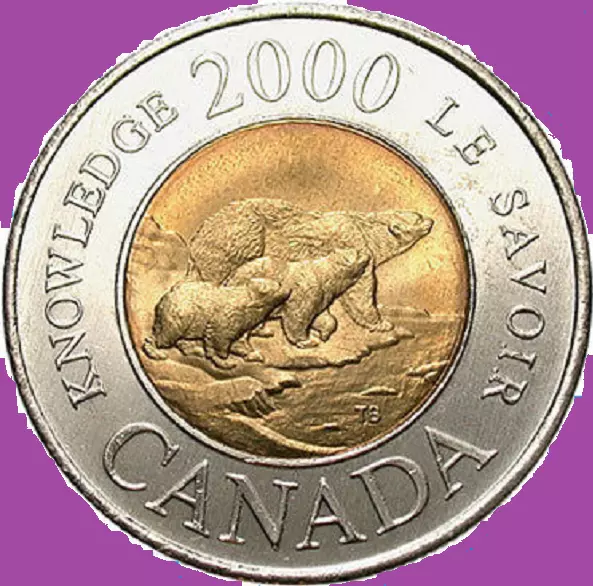 2000 Canada Knowledge Toonie $2 Two Dollar Coin. Polar Bear UNC Mint