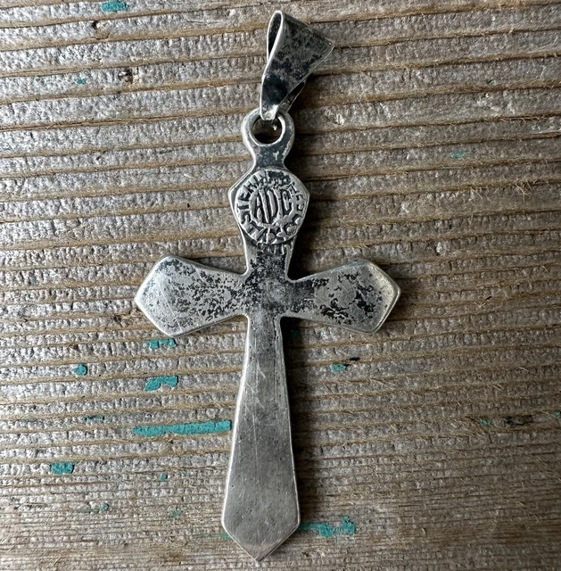 Taxco Mexico Christian Cross Pendant 925 Sterling Silver Wood Inlay 1.5" VTG