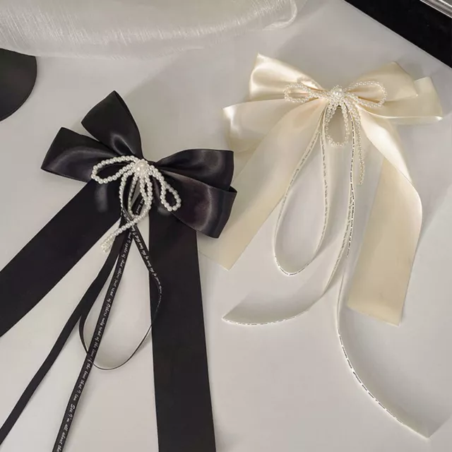 Sweet Bow Pearl Hairpin Luxury Long Ribbon Hair Clips Wedding Hair Accessories