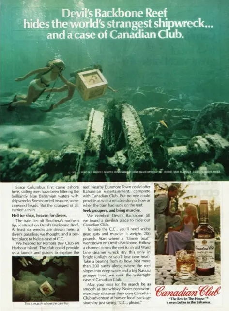 Vintage Print Ad 1979 Canadian Club Whiskey Devil's Backbone Reef Girl Diver