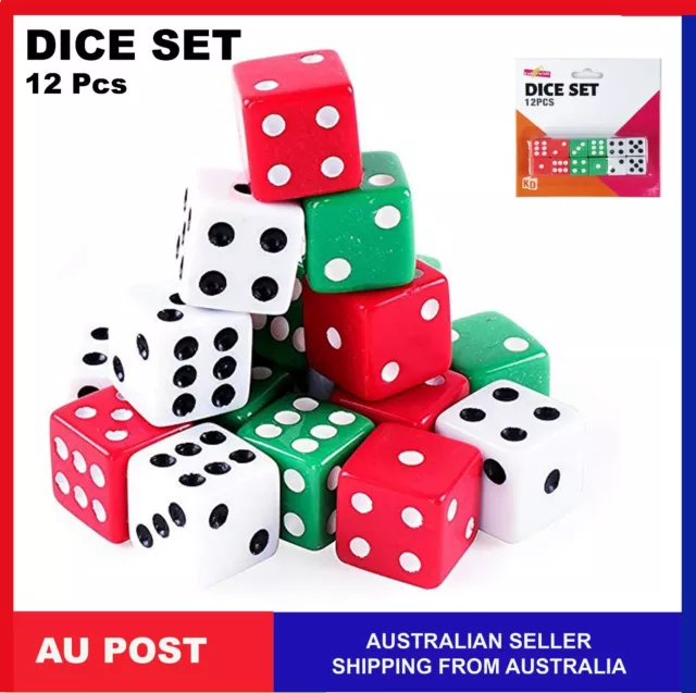 DICE SET 12 Pack, Red, White & Green Fun Dices Perfect for all Games New