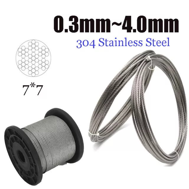 Stainless Steel Wire Rope 7x7 Strand Dia=0.3~4mm A2 304 Fishing Various Lengths