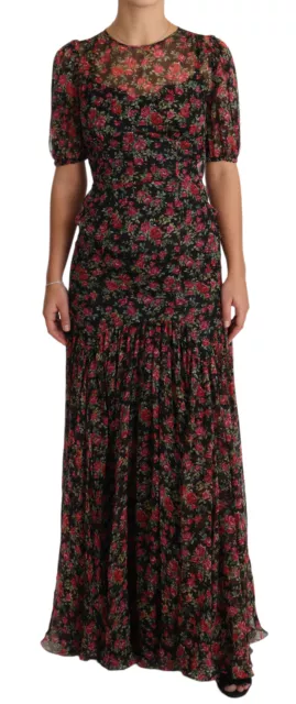 DOLCE & GABBANA Dress Black Floral Roses A-Line Shift Gown IT38/US4/XS RRP $4500